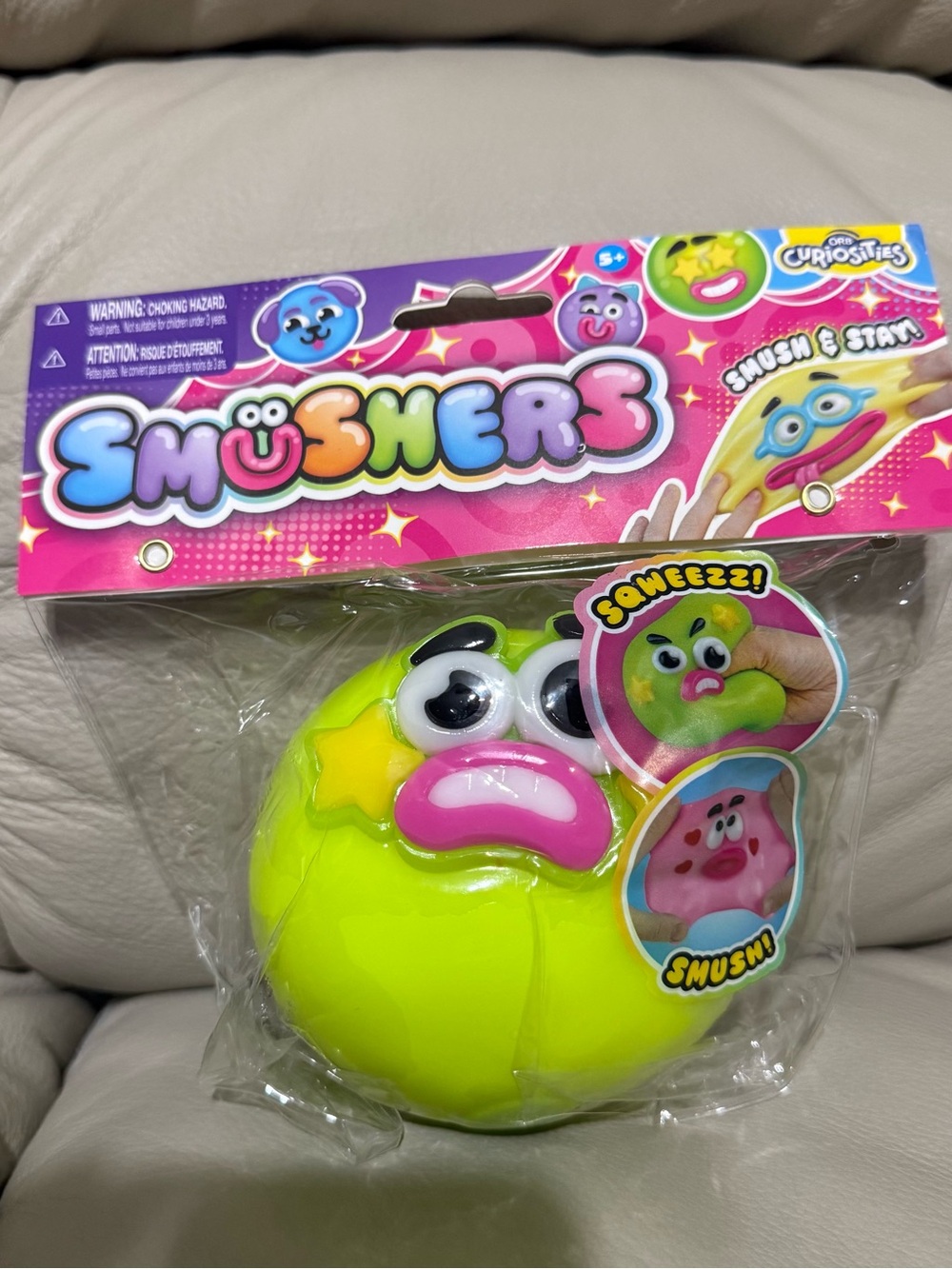 ORB Curiosities Smushers Squishy Toy Lime Green Yellow Star Face NEW